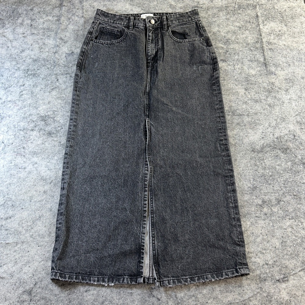 The Drop Women's Maxi Denim Skirt Women's Small Dixon Faded Carbon Front Slit